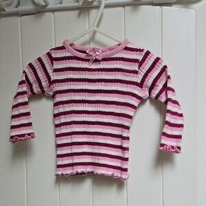 George Pink and White Striped Long Sleeve Tee 100% Cotton Baby 12 months